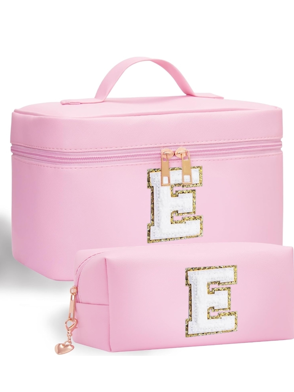 Pink Cosmetic Train Case and Pouch Set